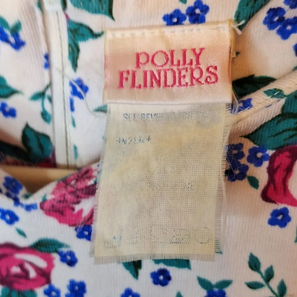 Polly Flinders Girls Drop Waist Dress Pink Floral Sashes Puff Sleeve Sz ??‎ VTG